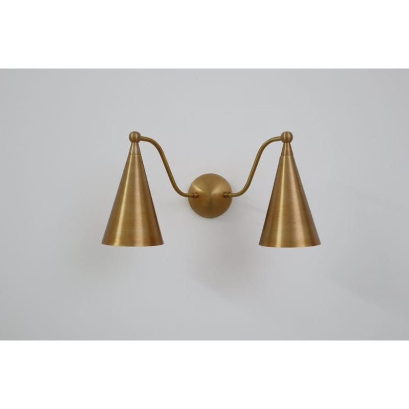 Handcrafted Double Sconce Mid Century Modern Raw Brass Wall Lamp 0