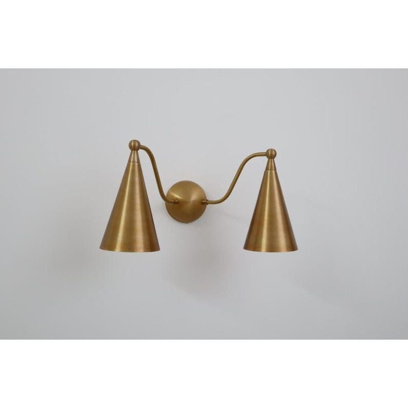 Handcrafted Double Sconce Mid Century Modern Raw Brass Wall Lamp 3