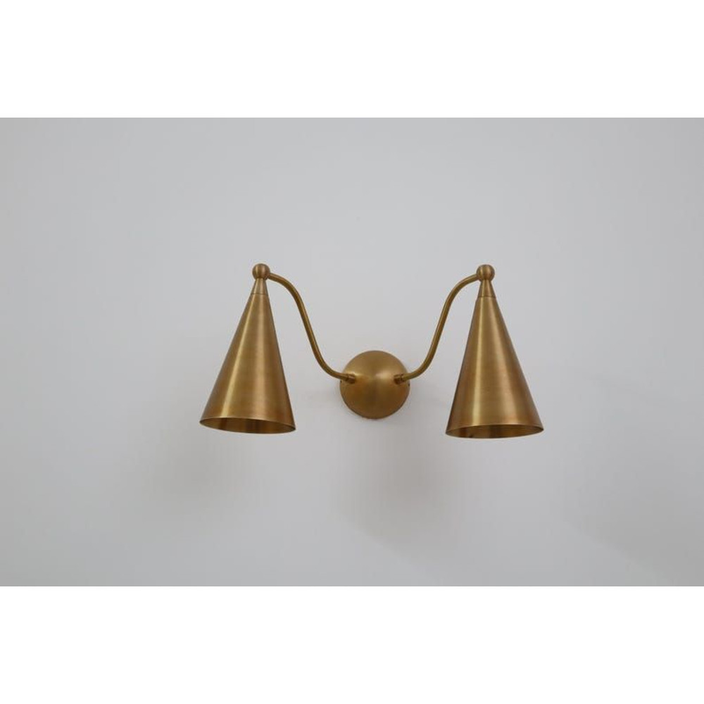 Handcrafted Double Sconce Mid Century Modern Raw Brass Wall Lamp 4