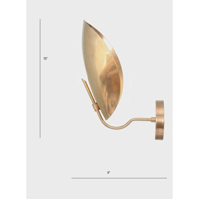 Mid Century Brass Wall Lamp Light CONCHI Curved Shade Raw Hallw 1