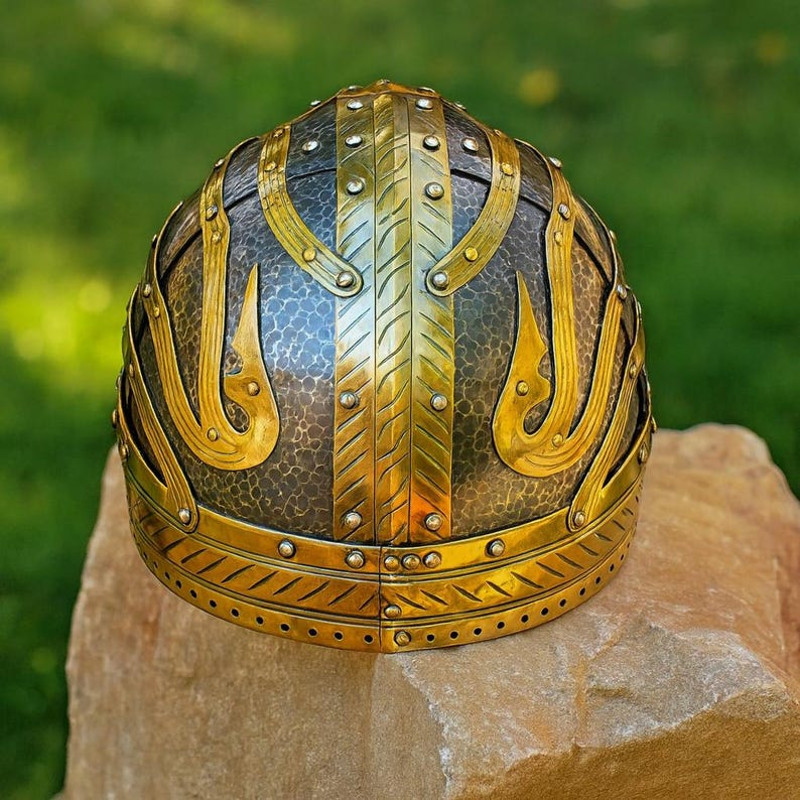 Viking Helmet Replica Handcrafted Medieval Armor With Brass Metal Norse Design LARP Cosplay Collec 3