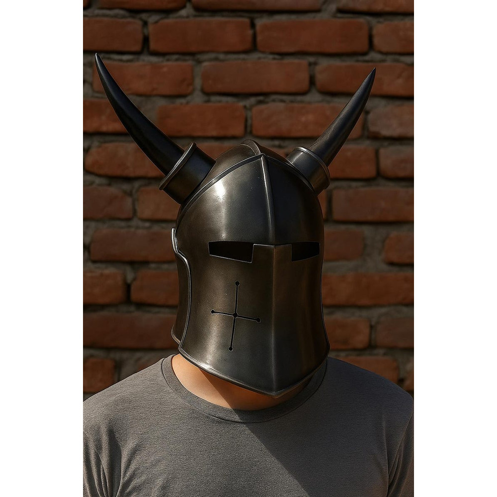Medieval Knight Horned Helmet Gothic Black Halloween Armor Cosplay Helmet LARP Halloween Costume Co 0