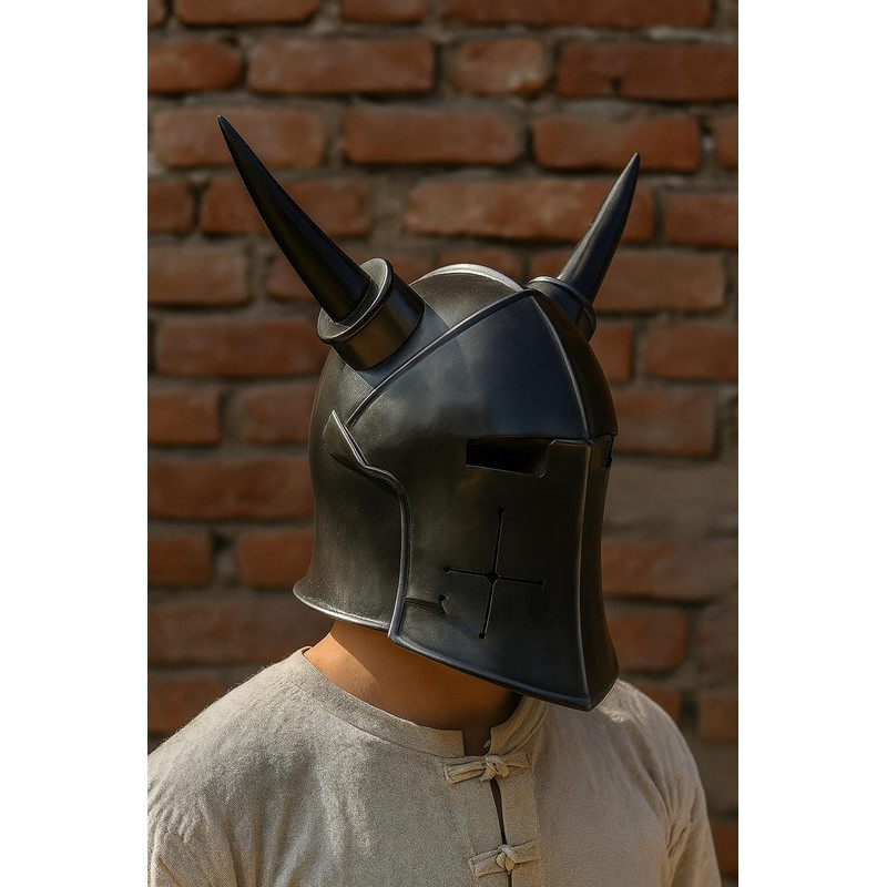 Medieval Knight Horned Helmet Gothic Black Halloween Armor Cosplay Helmet LARP Halloween Costume Co 2