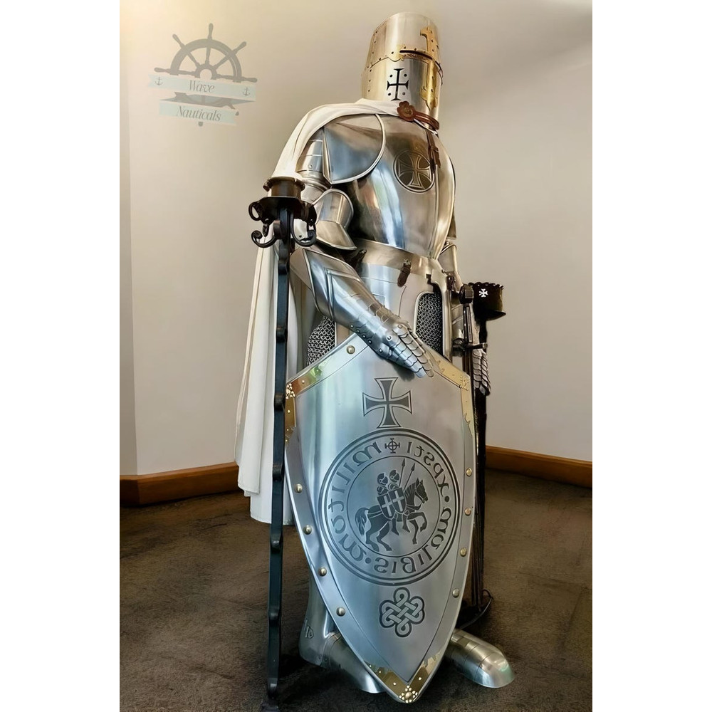 Full Body Medieval Knight Armor Wearable Templar Suit For LARP Cosplay Display 2