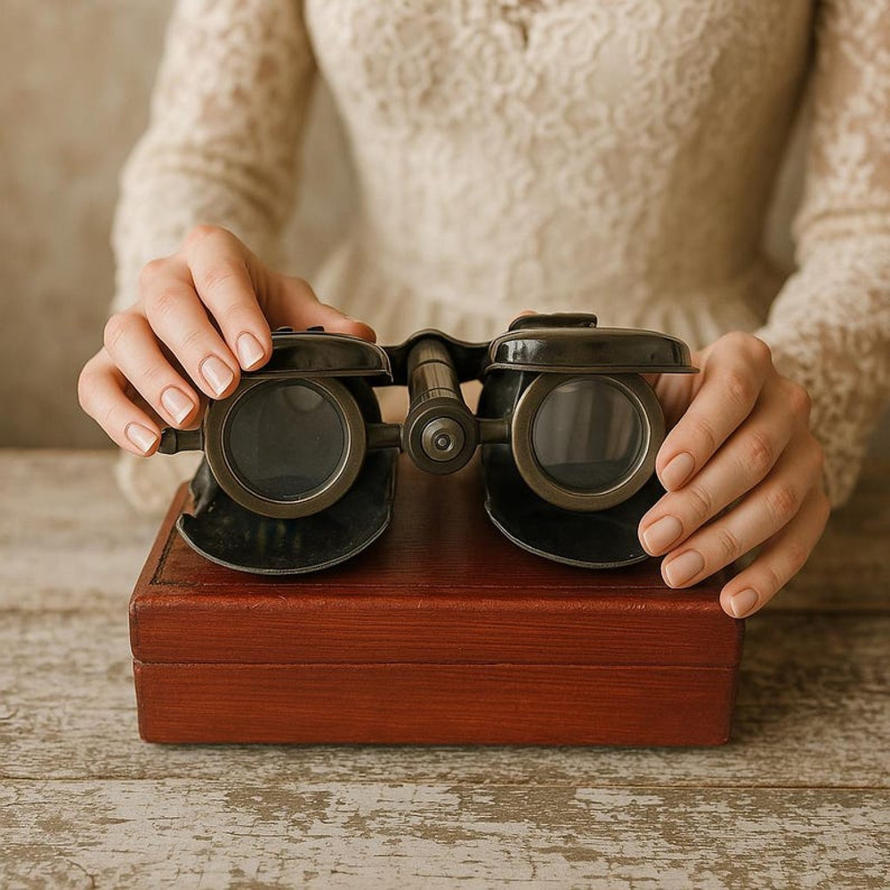 Royal Navy Brass Binoculars London 1917 Replica With Floral Leather Case 1
