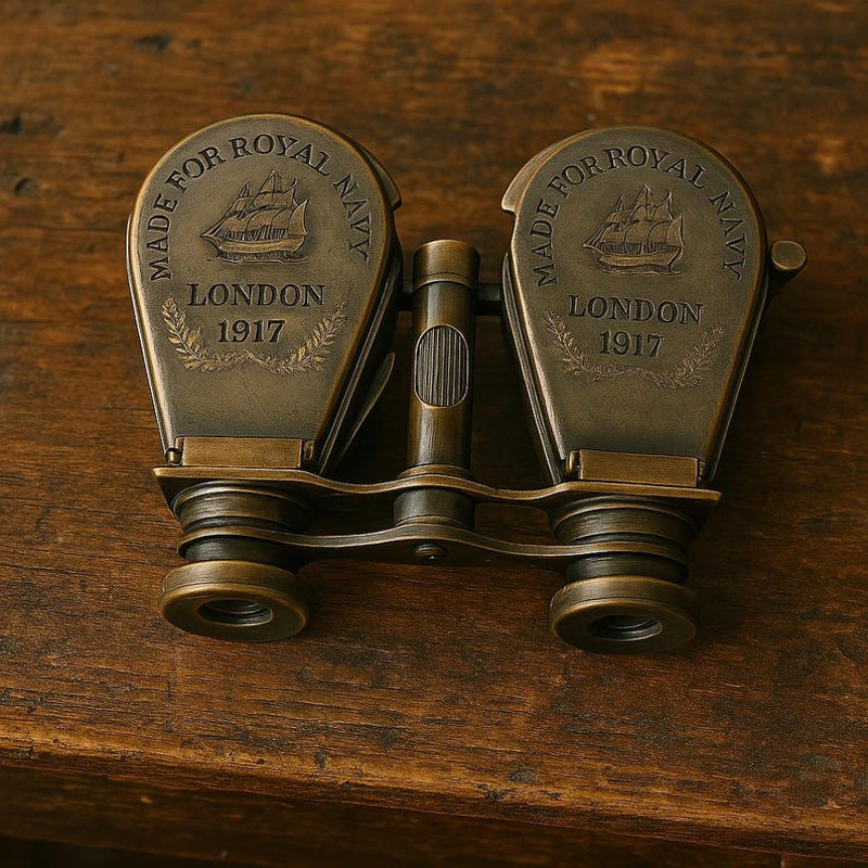 Royal Navy Brass Binoculars London 1917 Replica With Floral Leather Case 2