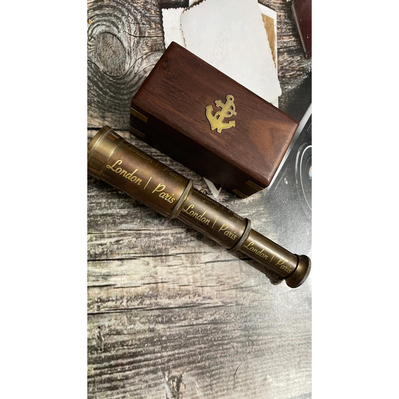 Personalized Brass Pirate Spyglass Engraved Monocular With Wooden Box 0