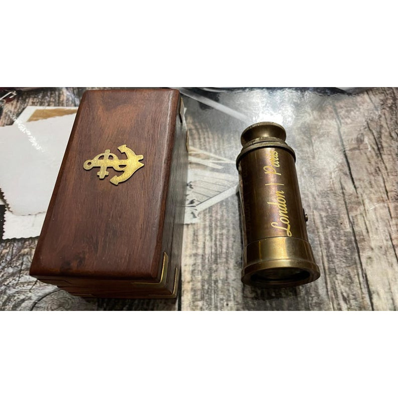 Personalized Brass Pirate Spyglass Engraved Monocular With Wooden Box 1