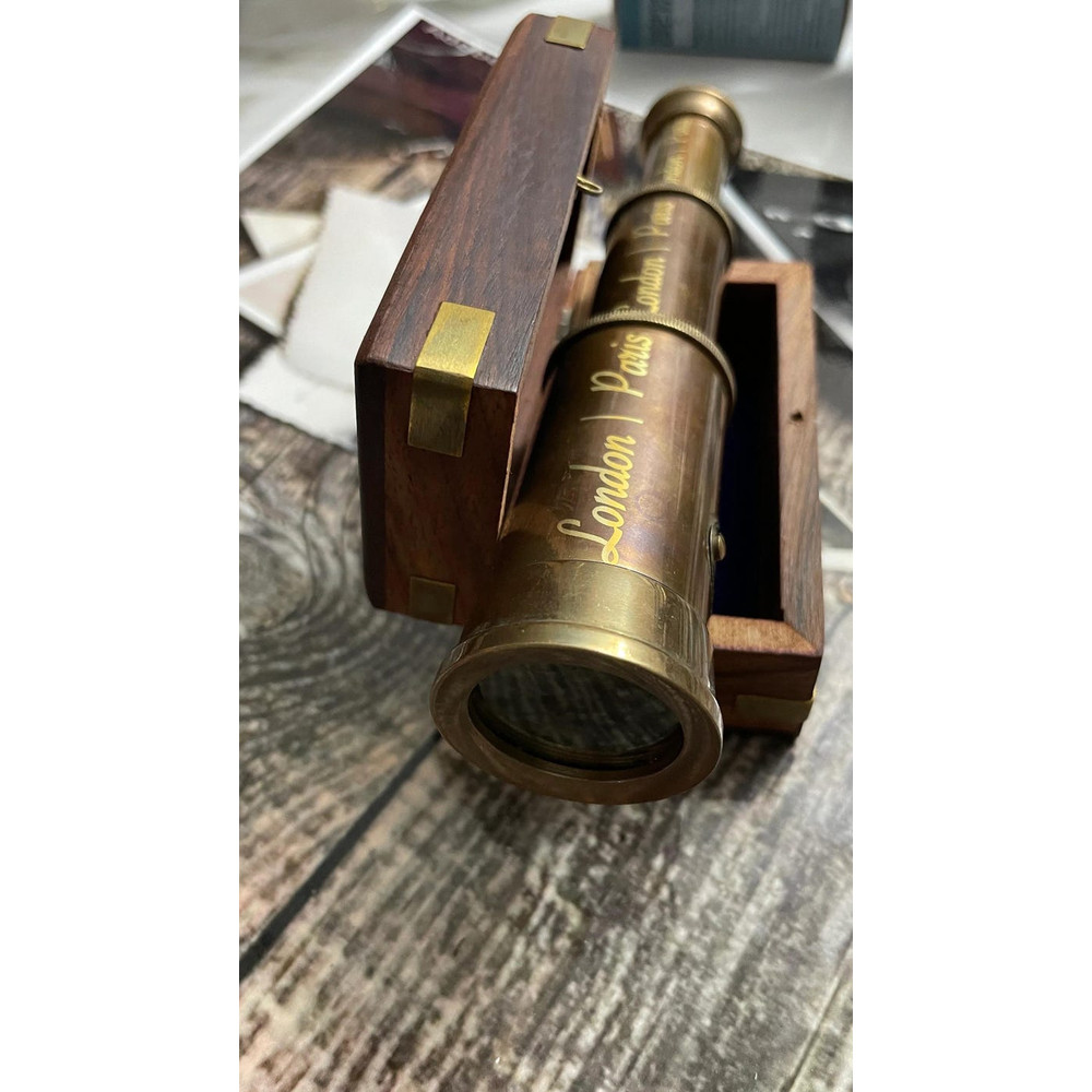 Personalized Brass Pirate Spyglass Engraved Monocular With Wooden Box 3