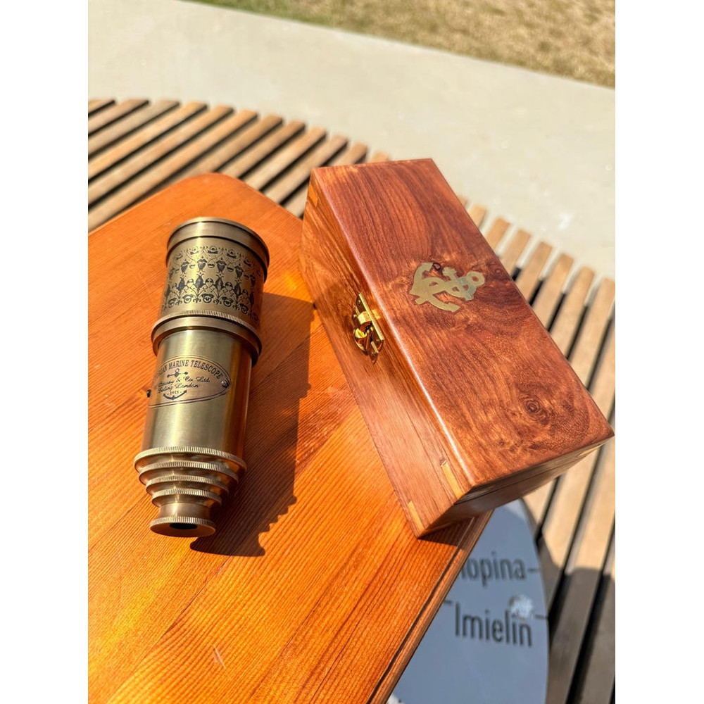 Vintage Brass Telescope With Wooden Box Victorian Spyglass Nautical Maritime Decor Gift For Expl 3