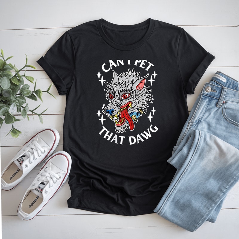 Can I Pet That Dawg Can I Pet That Dog Wolf Tattoo Art Back TShirt 0