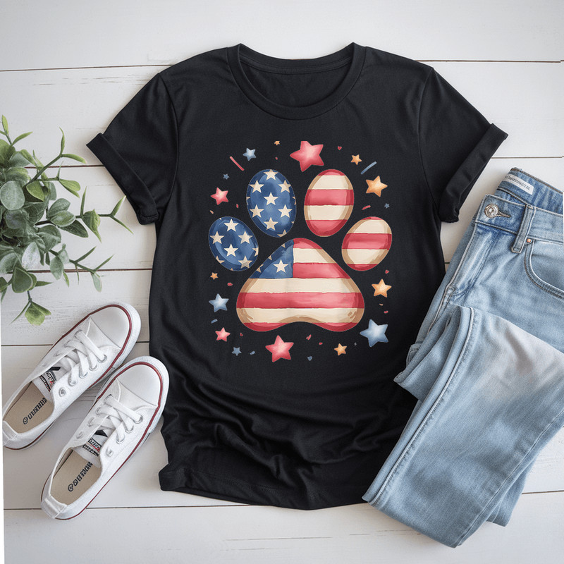 American Flag Patriotic Dog Cat Paw Print 4Th Of July Dog TShirt 0