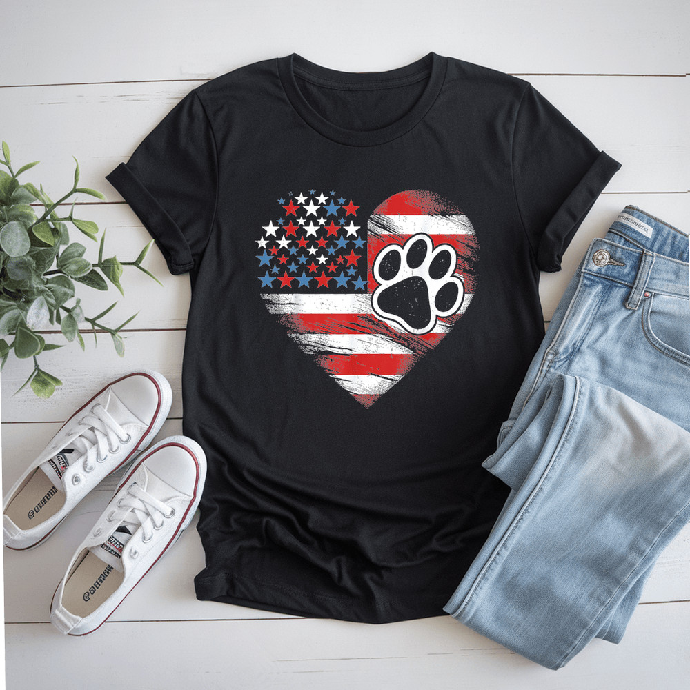 American Flag Dog And Cat Paw Patriotic 4Th Of July TShirt 0