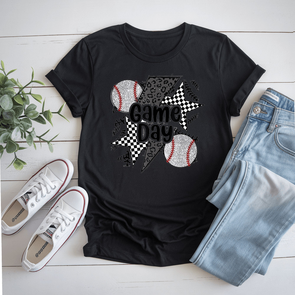 Retro Baseball Game Day Checkered Leopard Baseball Mama Mom TShirt 0