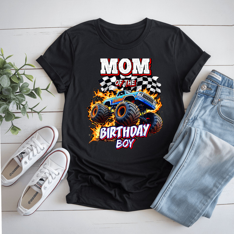 Mom Of The Birthday Boy Monster Truck Birthday Novelty TShirt 0