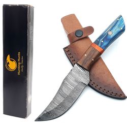 9" custom handmade damascus steel hunting knife – fixed blade skinning knives for camping, outdoor, survival