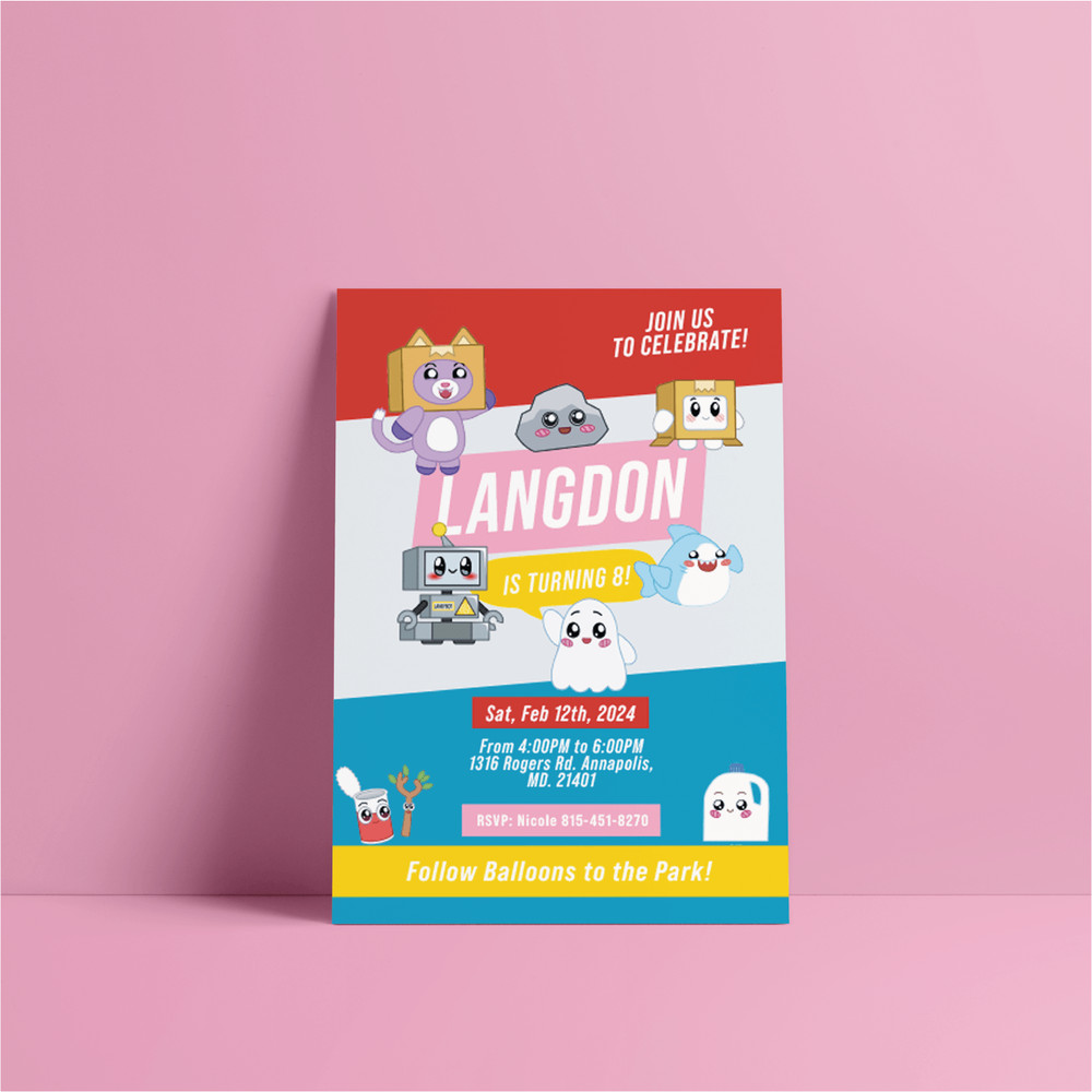 LankyBox Party Invitation Printable LankyBox Birthday Invite Justin Adam Digital Download Fun K 0