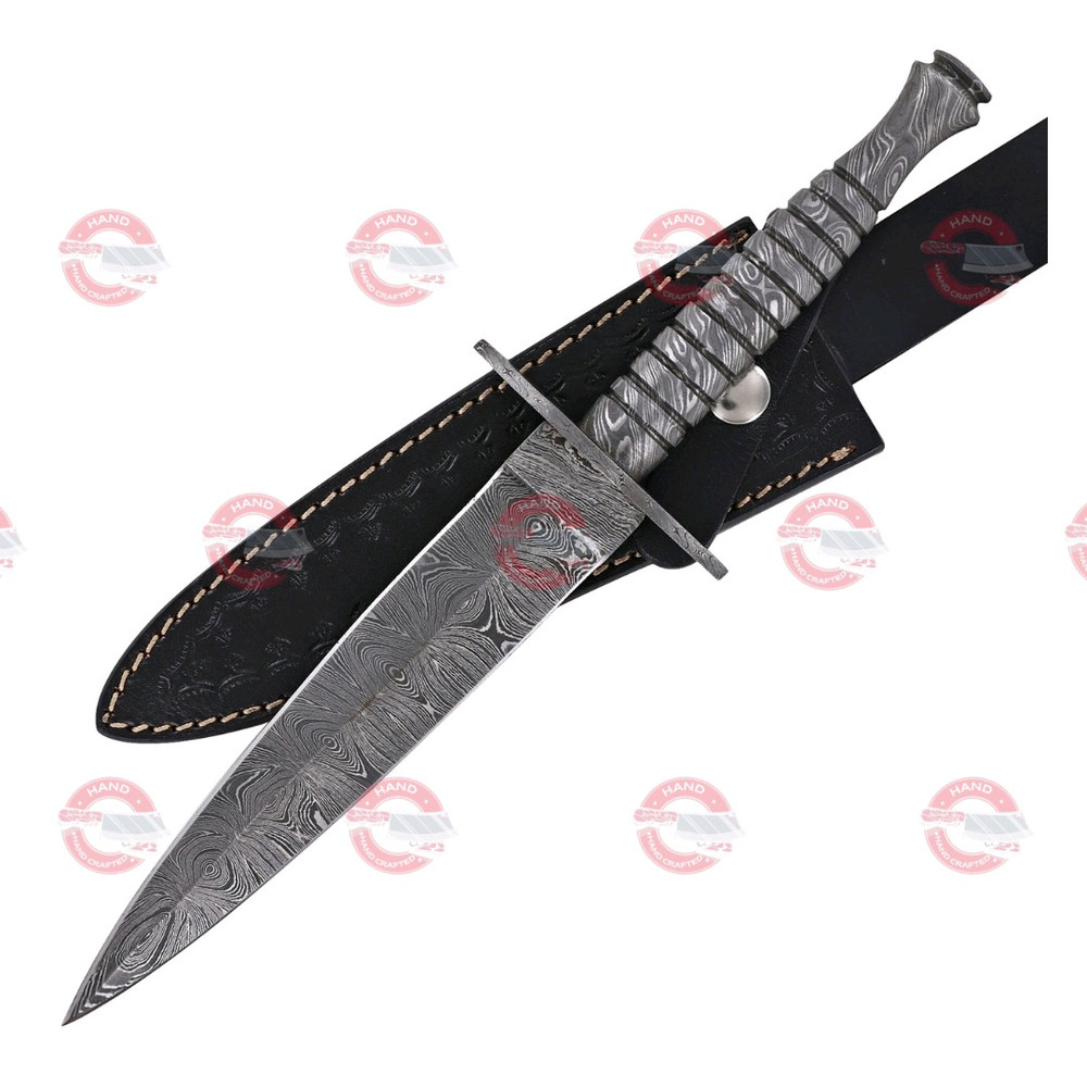 Full Damascus Steel Commando Knife Pattern Welded Steel Full Tang Replica JSOC Dagger Leather Sheat 1