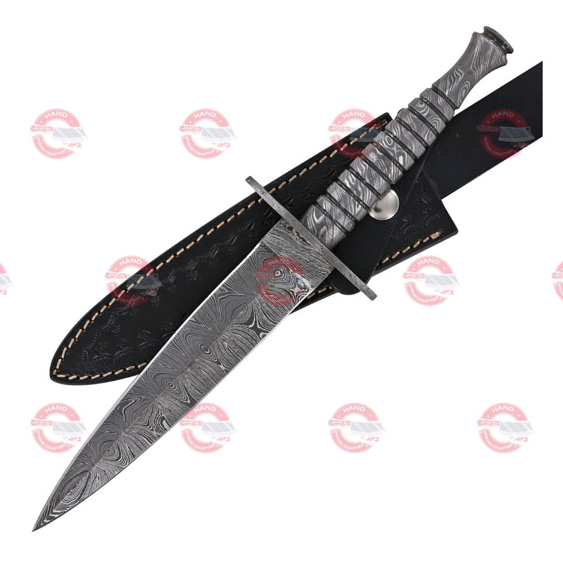 Full Damascus Steel Commando Knife Pattern Welded Steel Full Tang Replica JSOC Dagger Leather Sheat 1