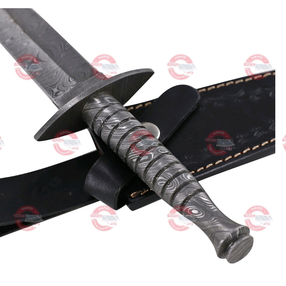Full Damascus Steel Commando Knife Pattern Welded Steel Full Tang Replica JSOC Dagger Leather Sheat 2