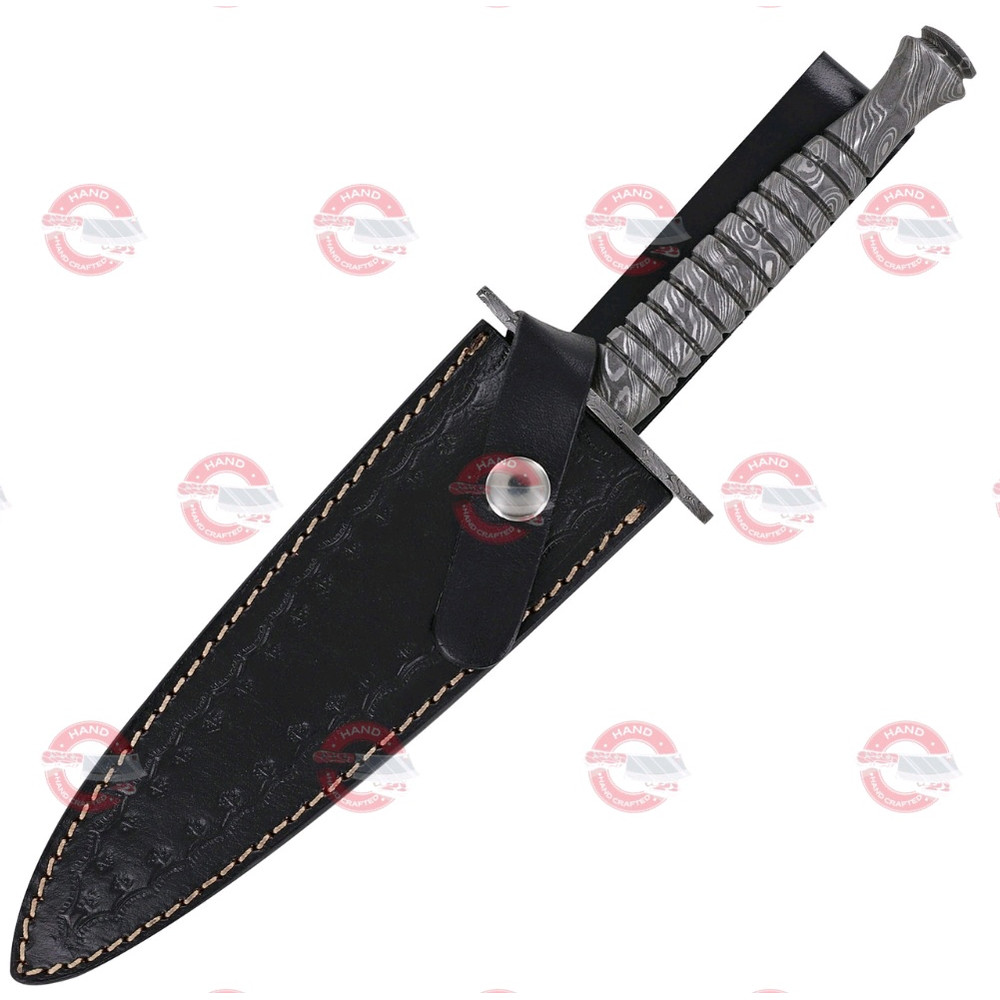 Full Damascus Steel Commando Knife Pattern Welded Steel Full Tang Replica JSOC Dagger Leather Sheat 3