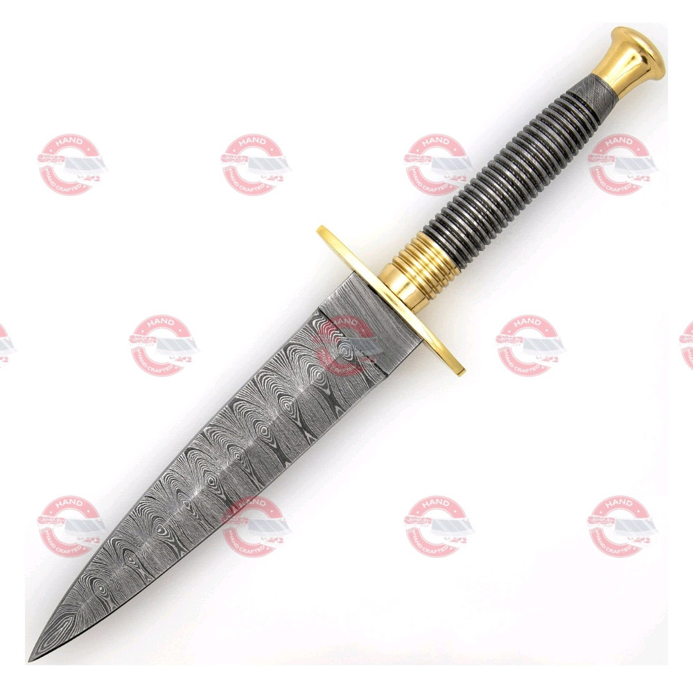 Full Damascus Steel Commando Knife  Pattern Welded Steel Full Tang Replica JSOC Dagger Leather Shea 0