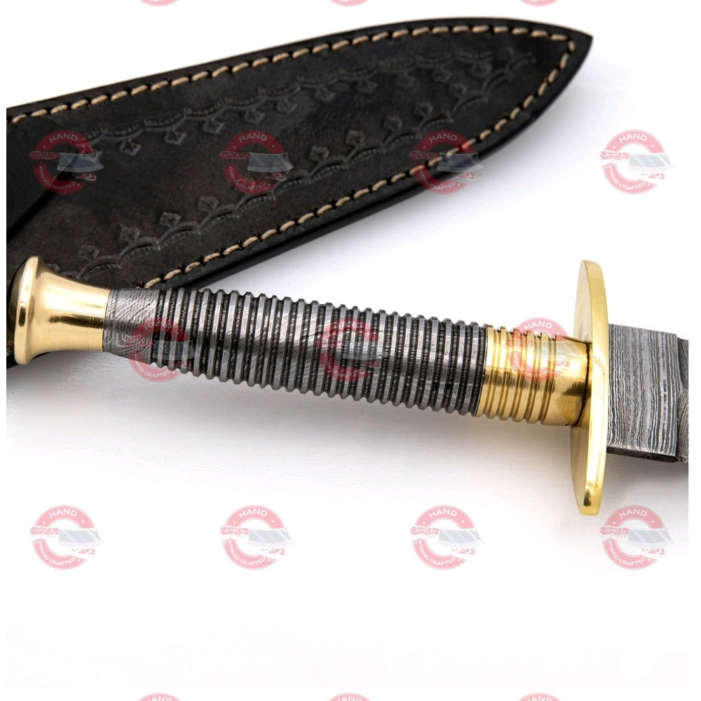 Full Damascus Steel Commando Knife  Pattern Welded Steel Full Tang Replica JSOC Dagger Leather Shea 1