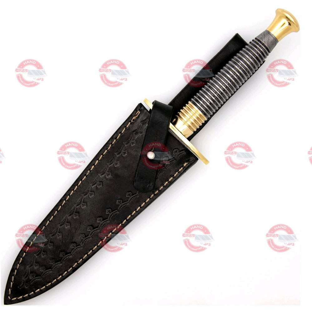 Full Damascus Steel Commando Knife  Pattern Welded Steel Full Tang Replica JSOC Dagger Leather Shea 2