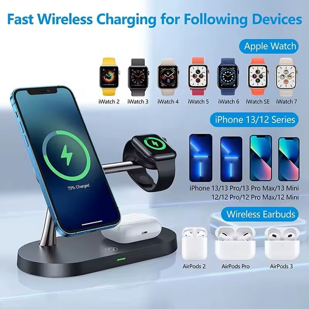 3-in-1 Wireless Charging Stand – Fast Charger Dock for iPhone, Apple Watch, and AirPods