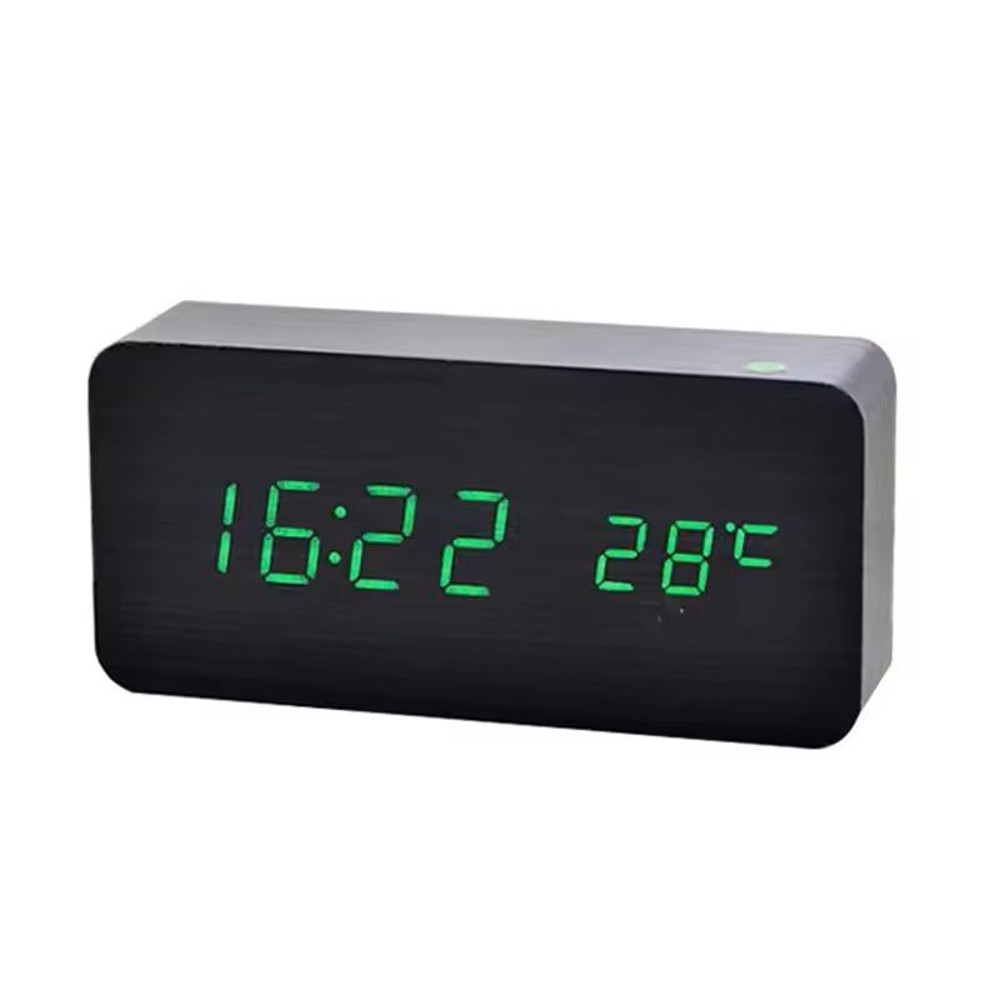 Wooden Digital LED Alarm Clock  Minimalist Desk And Bedside Clock With Temperature And Sound Contro 2