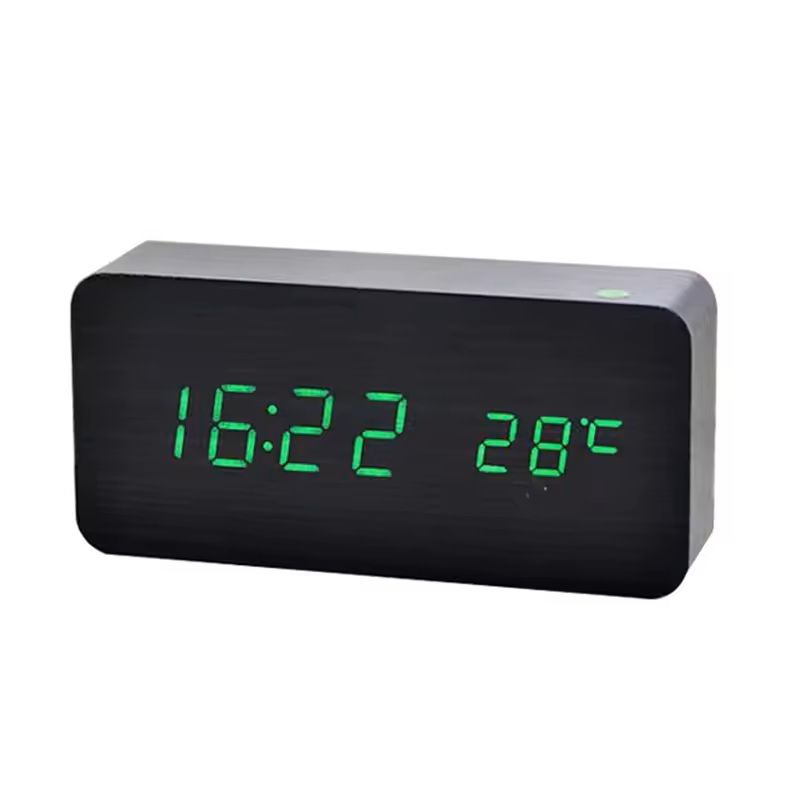 Wooden Digital LED Alarm Clock  Minimalist Desk And Bedside Clock With Temperature And Sound Contro 2