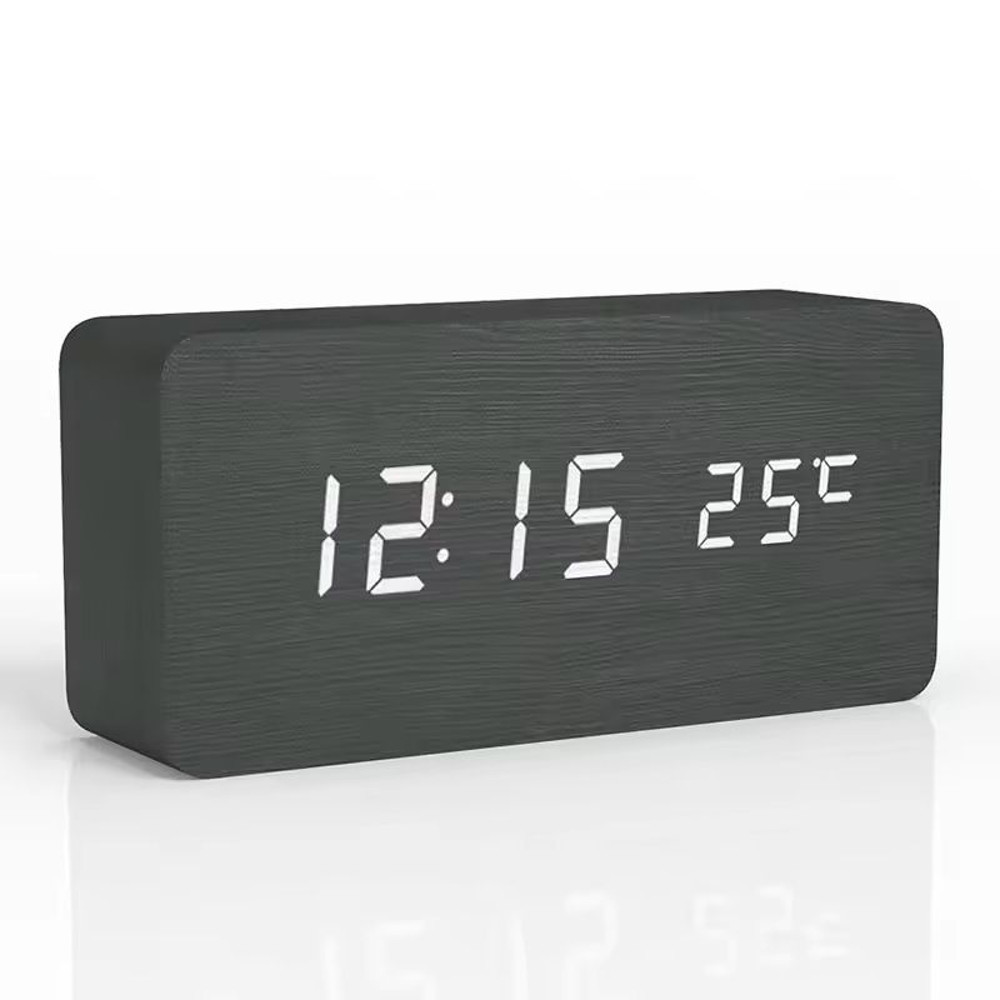 Wooden Digital LED Alarm Clock  Minimalist Desk And Bedside Clock With Temperature And Sound Contro 10