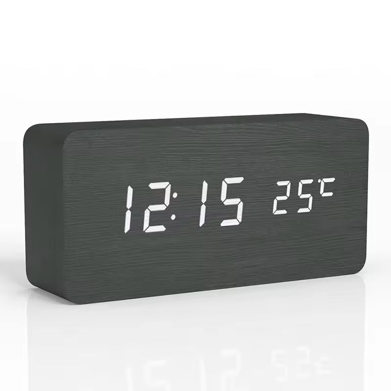 Wooden Digital LED Alarm Clock  Minimalist Desk And Bedside Clock With Temperature And Sound Contro 10