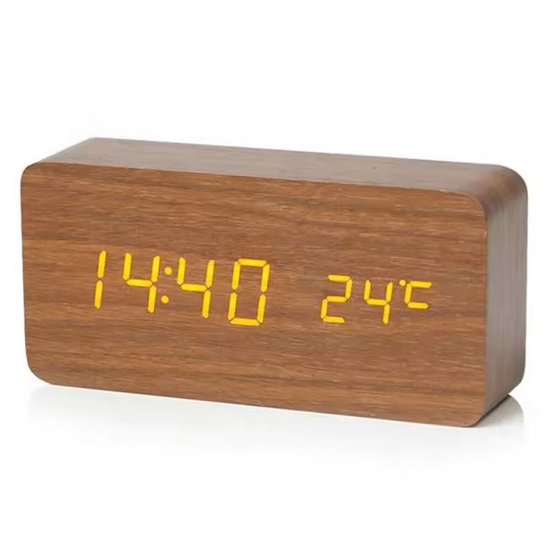 Wooden Digital LED Alarm Clock  Minimalist Desk And Bedside Clock With Temperature And Sound Contro 6