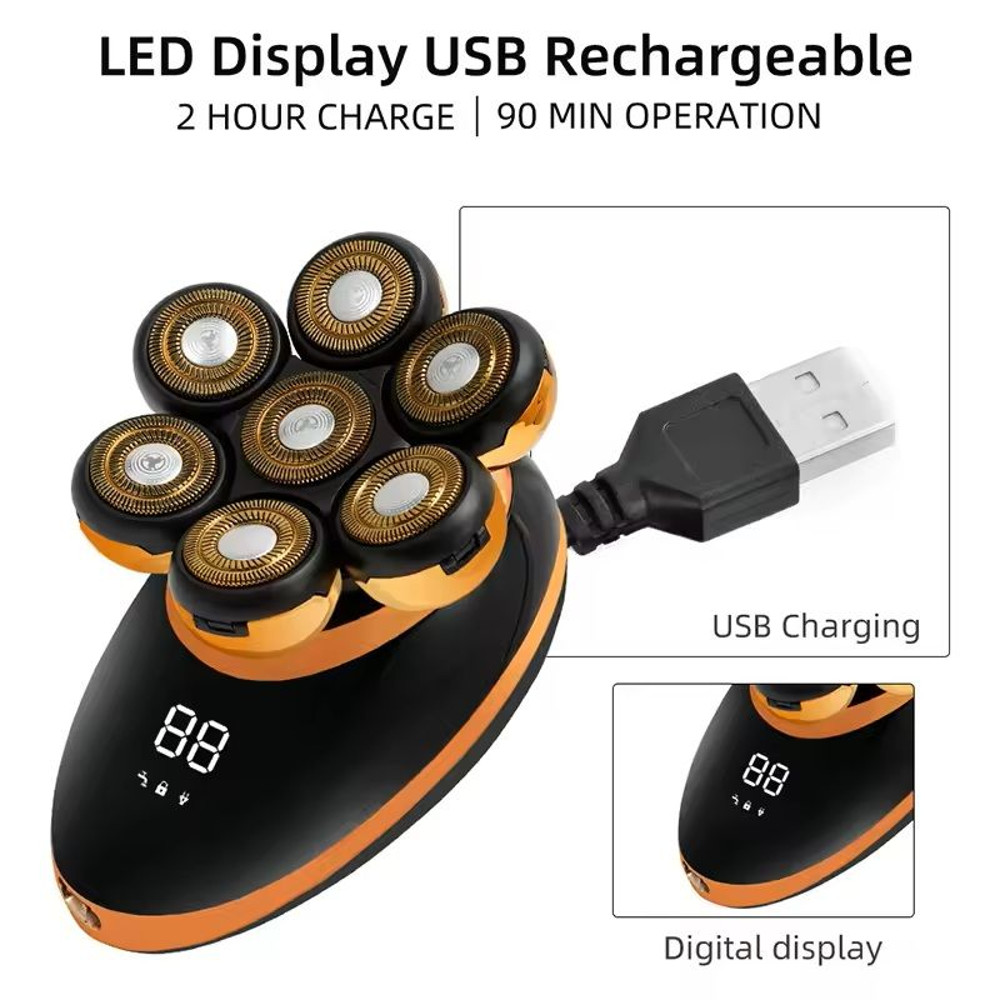 7D Floating Head Electric Shaver  Waterproof Bald Head And Beard Trimmer With LCD Display For Wet A 4