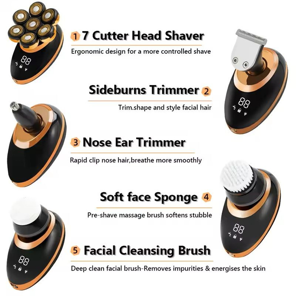 7D Floating Head Electric Shaver  Waterproof Bald Head And Beard Trimmer With LCD Display For Wet A 5