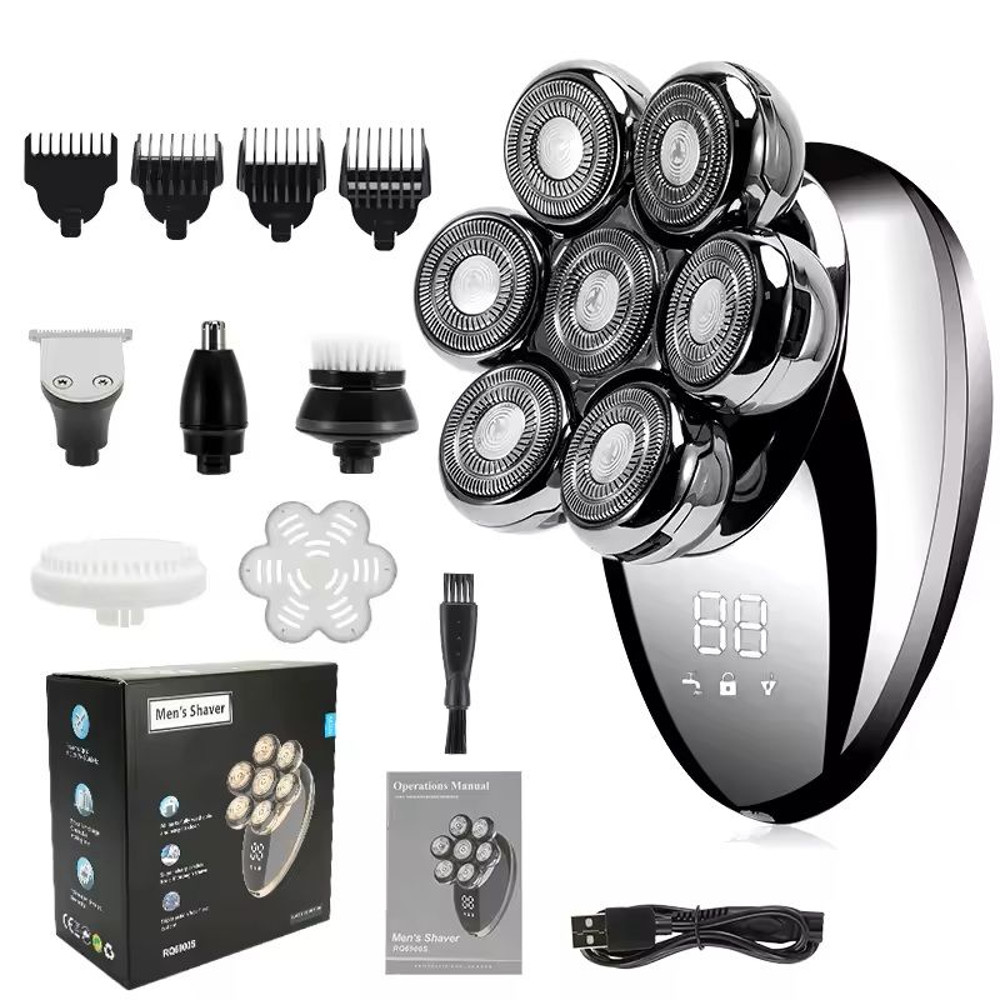 7D Floating Head Electric Shaver  Waterproof Bald Head And Beard Trimmer With LCD Display For Wet A 6
