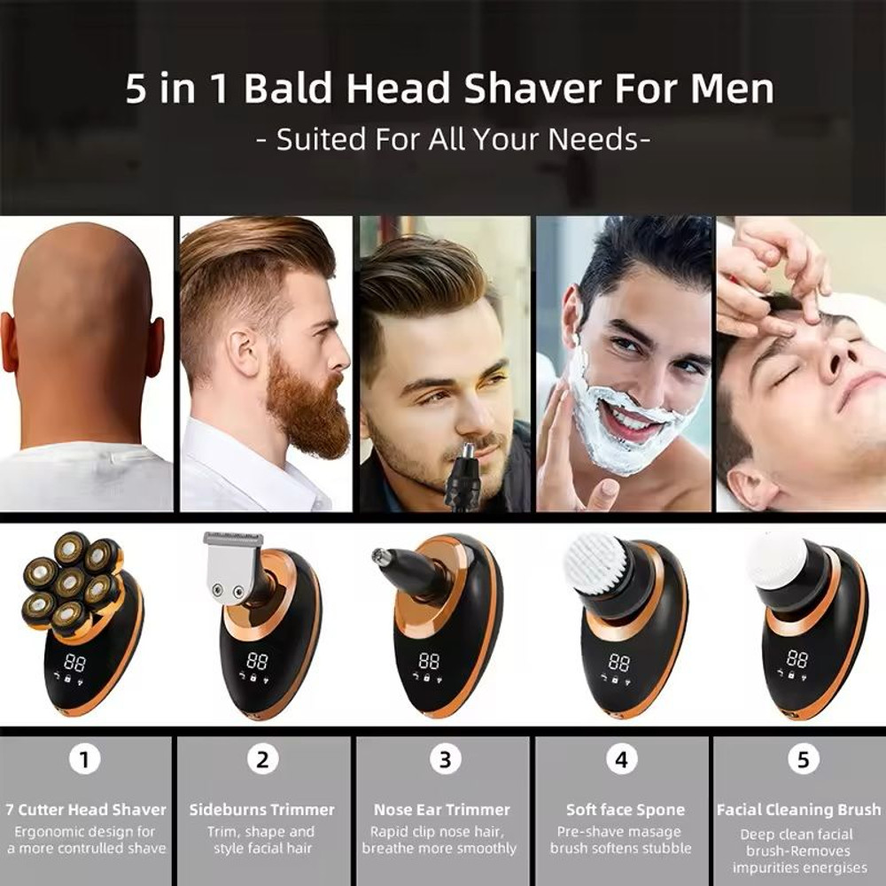 7D Floating Head Electric Shaver  Waterproof Bald Head And Beard Trimmer With LCD Display For Wet A 7