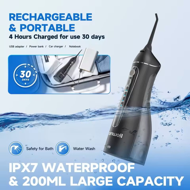 Portable Cordless F18 Oral Irrigator 3 Modes Waterproof Rechargeable 4 Nozzles 2