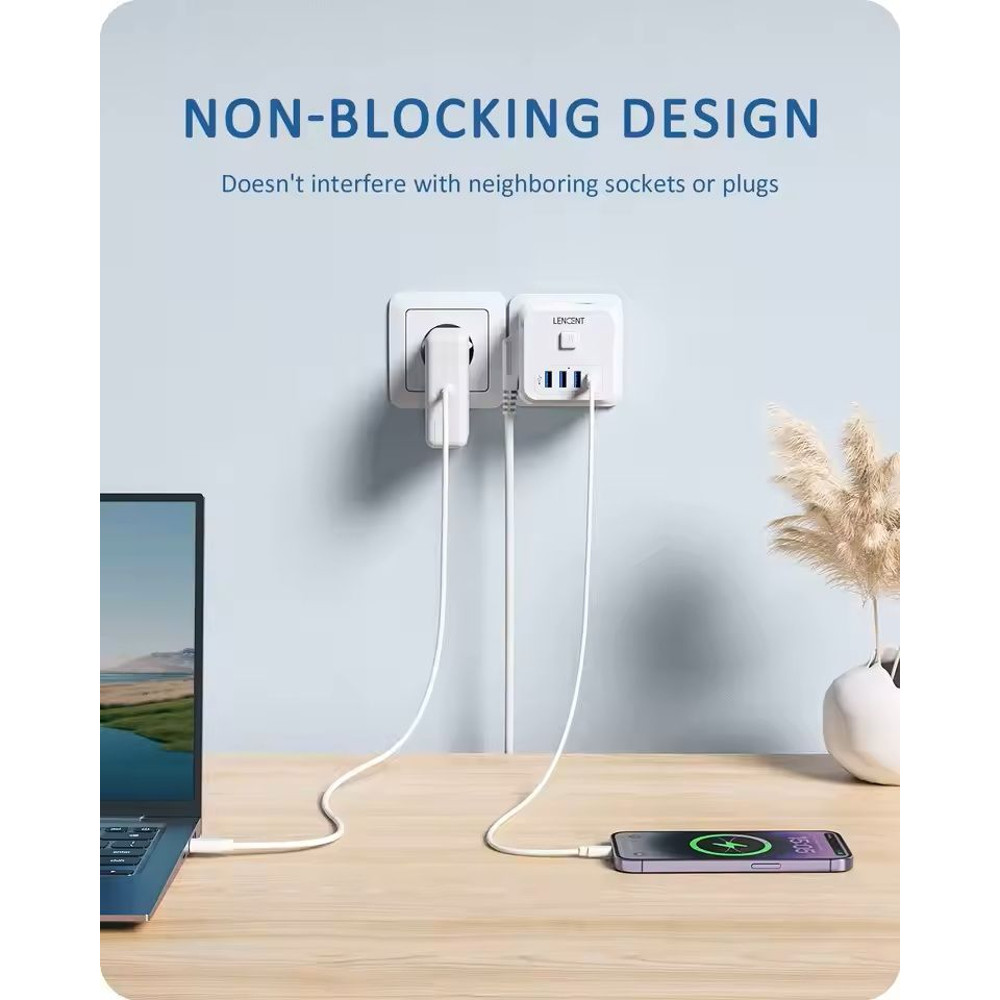 PowerHub 7in1 Wall Socket Extender EU Plug With 3 AC Outlets 3 USB Ports And TypeC Fast Charging 2