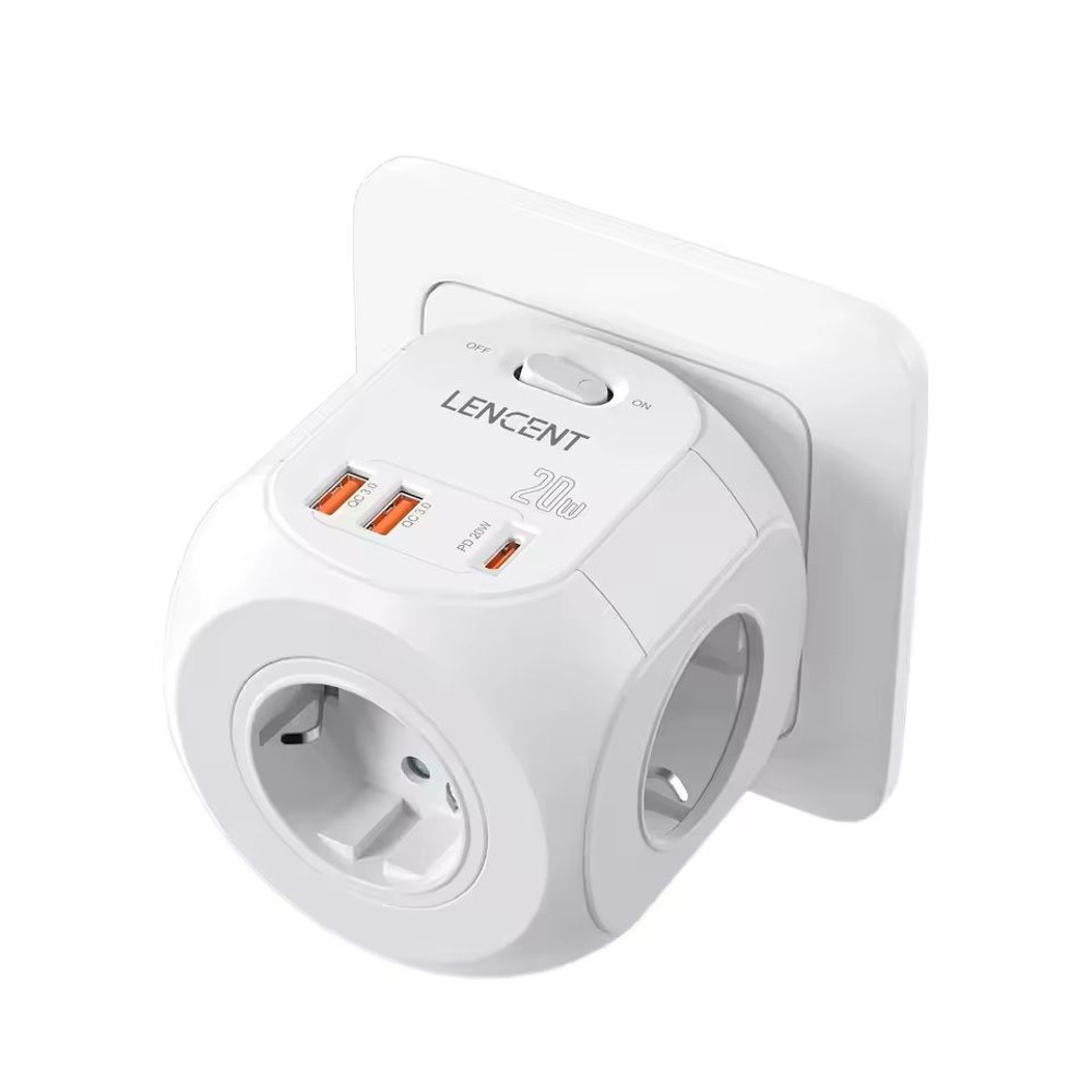 PowerHub 7in1 Wall Socket Extender EU Plug With 3 AC Outlets 3 USB Ports And TypeC Fast Charging 3