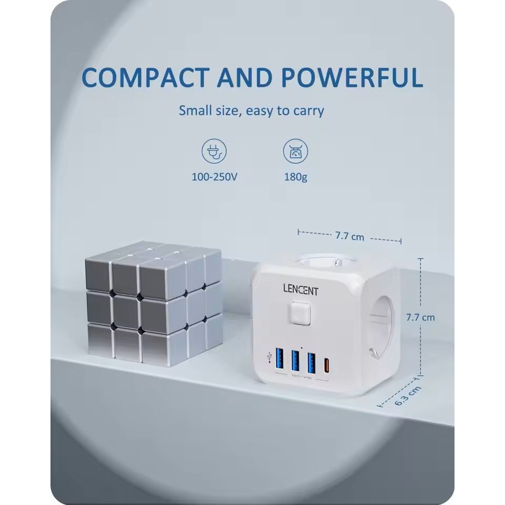 PowerHub 7in1 Wall Socket Extender EU Plug With 3 AC Outlets 3 USB Ports And TypeC Fast Charging 6