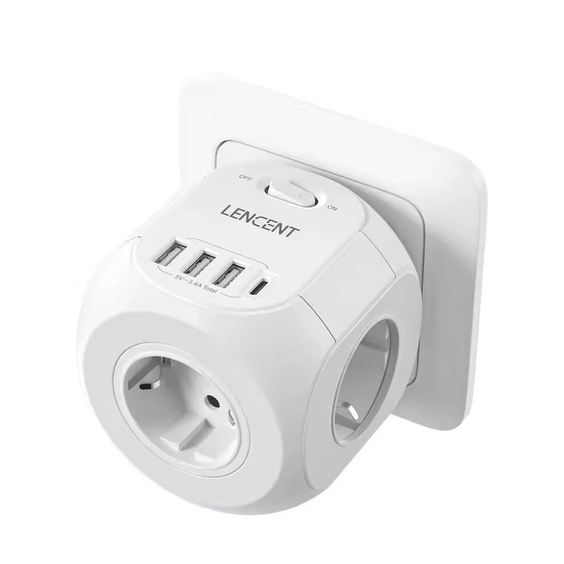 PowerHub 7in1 Wall Socket Extender EU Plug With 3 AC Outlets 3 USB Ports And TypeC Fast Charging 7