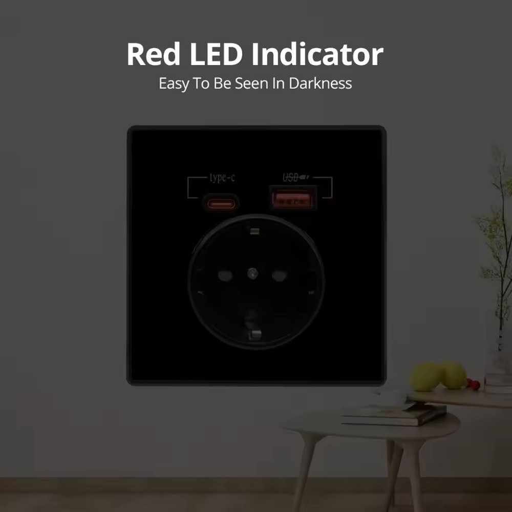 Sleek Crystal Panel Wall Outlet With Dual USB Charging TypeC TypeA Ports EU Standard 9