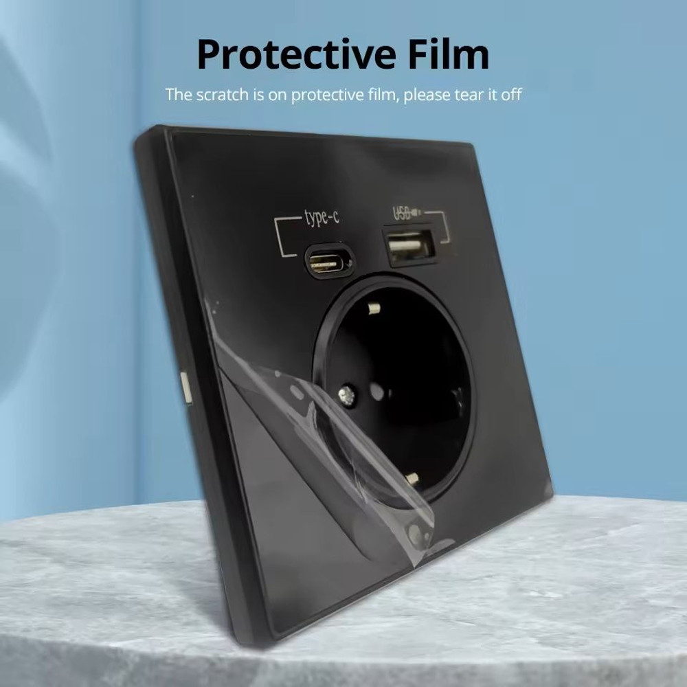 Sleek Crystal Panel Wall Outlet With Dual USB Charging TypeC TypeA Ports EU Standard 4