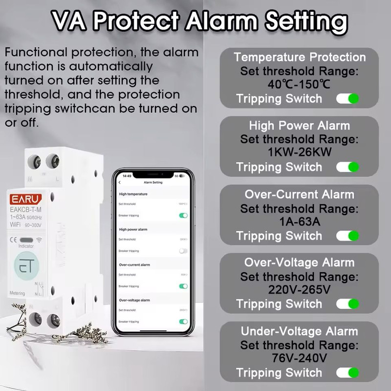 WiFi Smart Circuit Breaker  1PN 63A With Energy Monitoring And Voice Control 1