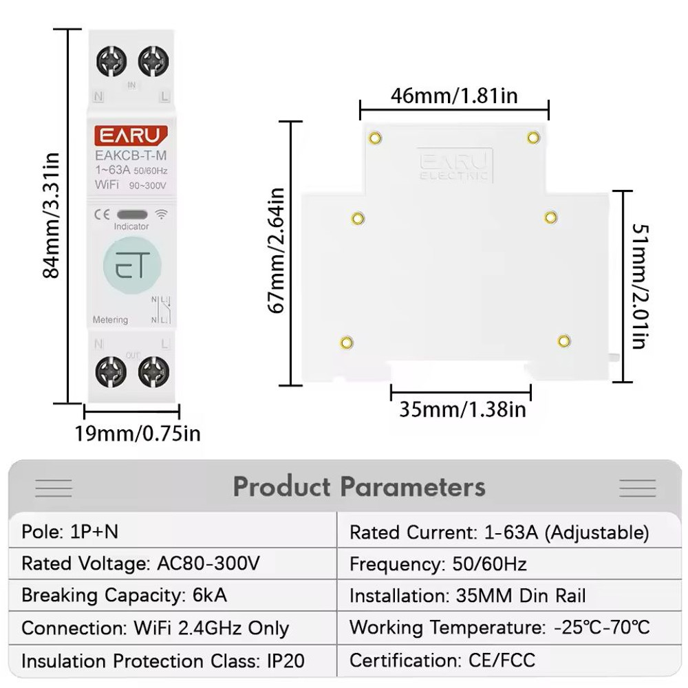 WiFi Smart Circuit Breaker  1PN 63A With Energy Monitoring And Voice Control 2