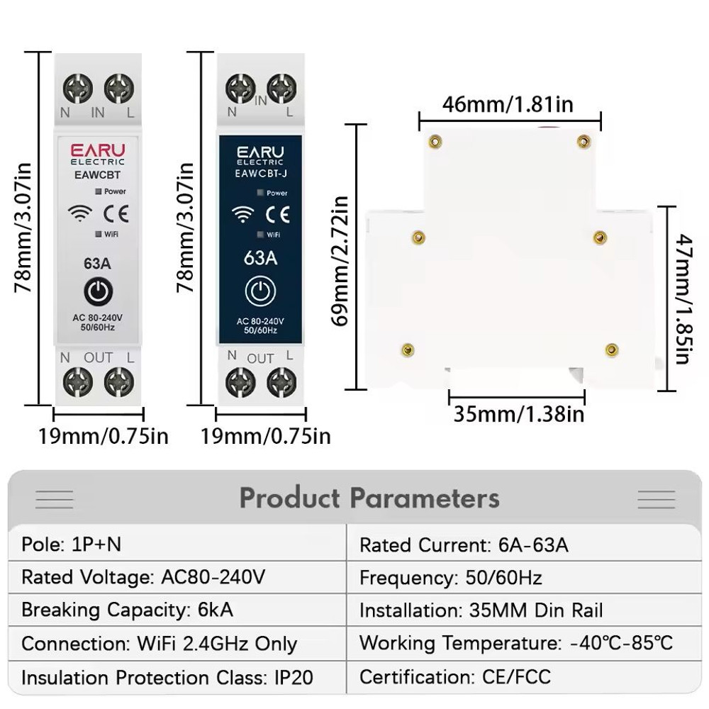 WiFi Smart Circuit Breaker  1PN 63A With Energy Monitoring And Voice Control 4