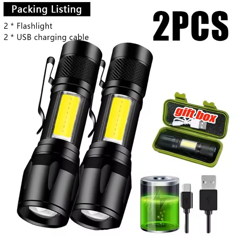 Mini LED Flashlight With COBXPE USB Rechargeable Zoomable Focus Tactical Design With Pen Clip 0