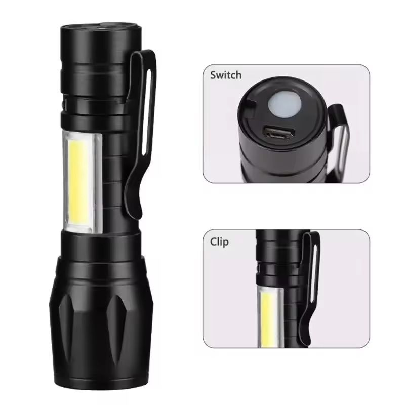 Mini LED Flashlight With COBXPE USB Rechargeable Zoomable Focus Tactical Design With Pen Clip 3